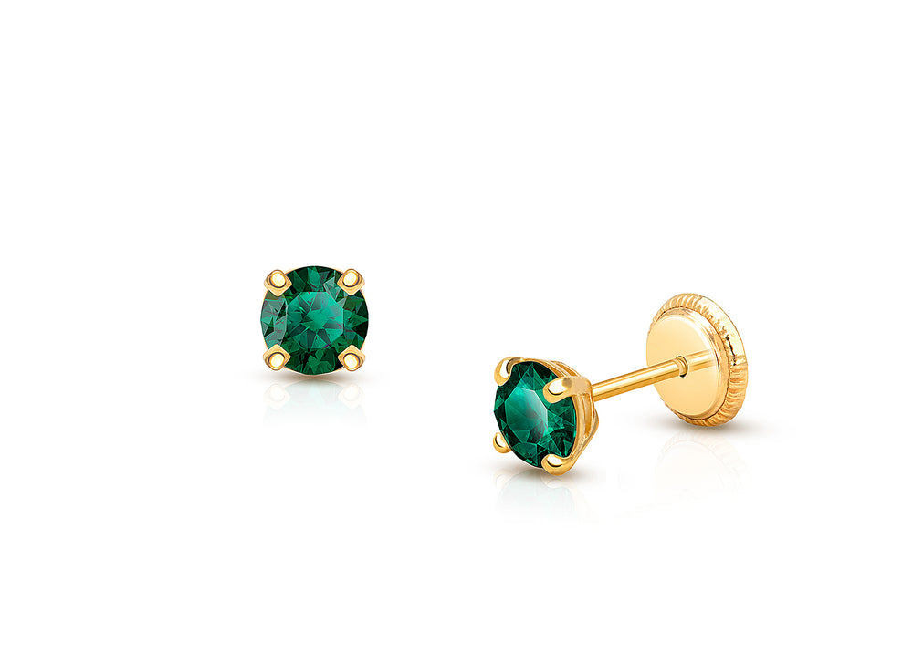 May Birthstone Studs, 4mm Swarovski® Crystal Teen’s Earrings, Screw Back – 14K Gold