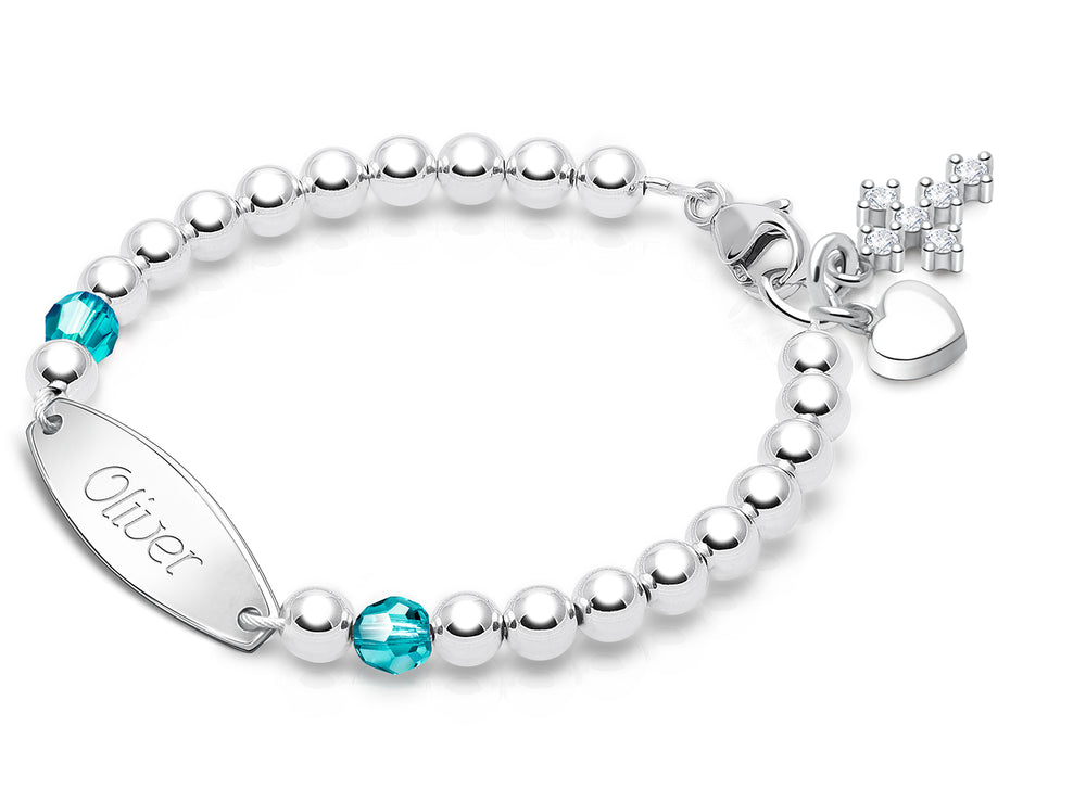 Tiny Blessings Birthstone, Christening/Baptism Baby/Children’s Engraved Bracelet for Boys- Sterling Silver