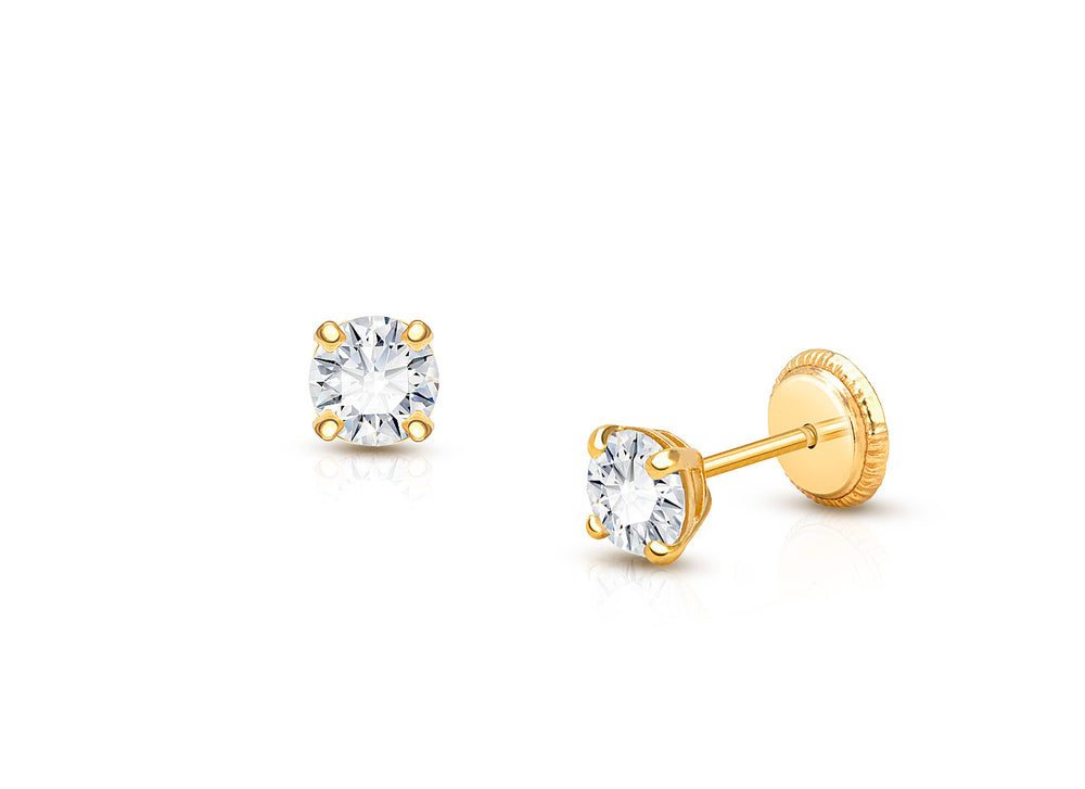 4mm Genuine Diamond Studs, Baby/Children’s Earrings, Screw Back – 14K Gold