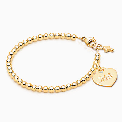 3mm Tiny Blessings Beads, Christening/Baptism Baby/Children’s Beaded Bracelet for Girls (INCLUDES Engraved Charm) – Sterling Silver