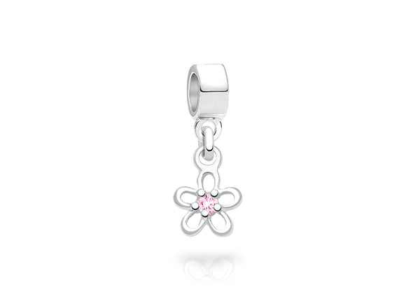 Oopsie Daisy, Sterling Silver Pink CZ Flower Silhouette – Children’s Adoré™ Dangle Charm