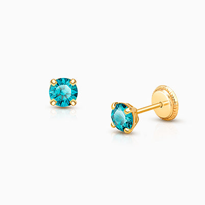 December Birthstone Studs, 4mm Swarovski® Crystal Teen’s Earrings, Screw Back – 14K Gold