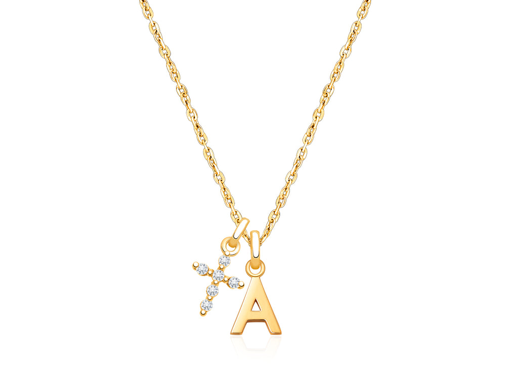 Modern Initial, Communion Personalized Children’s Necklace for Girls (Includes Religious Charm) – 14K Gold
