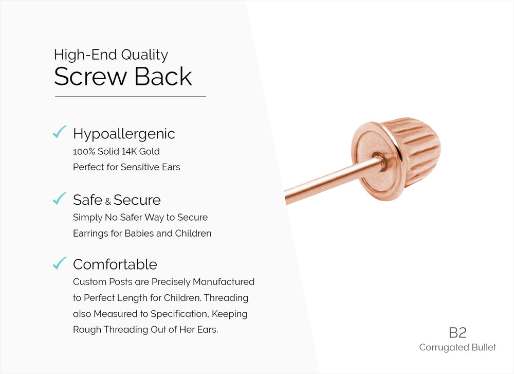Earring Back (B2) Corrugated Bullet Screw Back – 14K Rose Gold