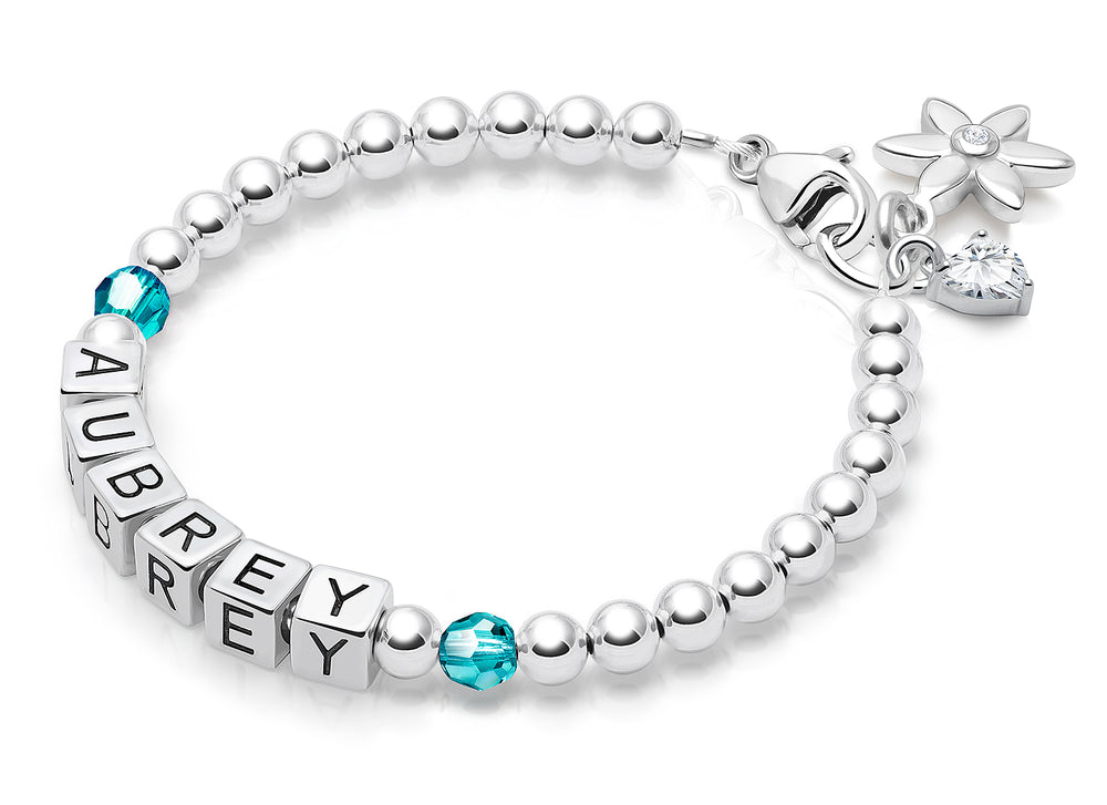 Tiny Blessings Birthstone, Teen’s Name Bracelet for Girls – Sterling Silver