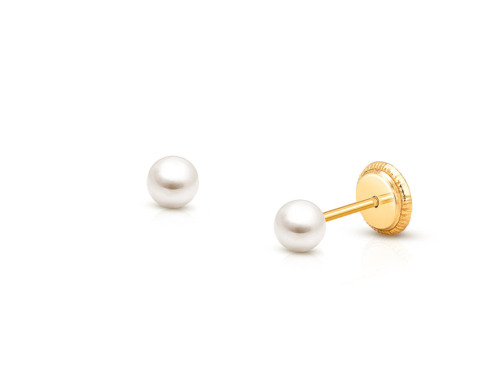 3mm Pearl Studs, Baby/Children’s Earrings, Screw Back – 14K Gold