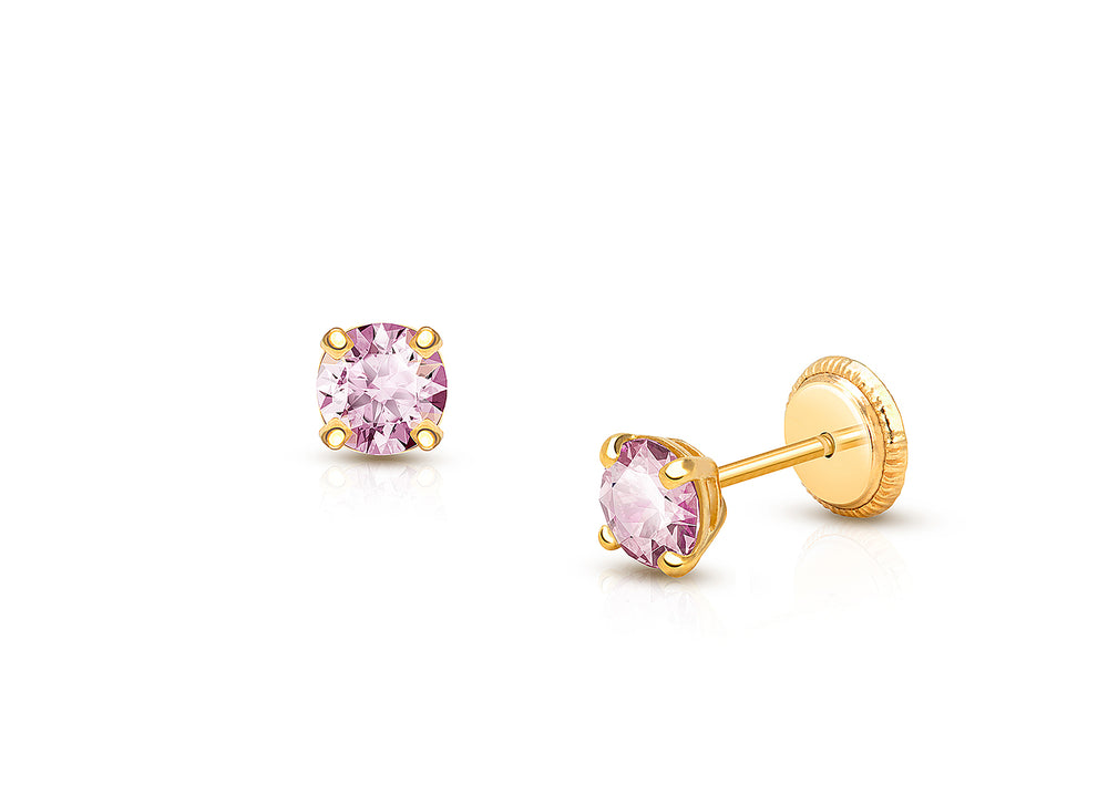 June Birthstone Studs, 4mm Swarovski® Crystal Baby/Children’s Earrings, Screw Back – 14K Gold