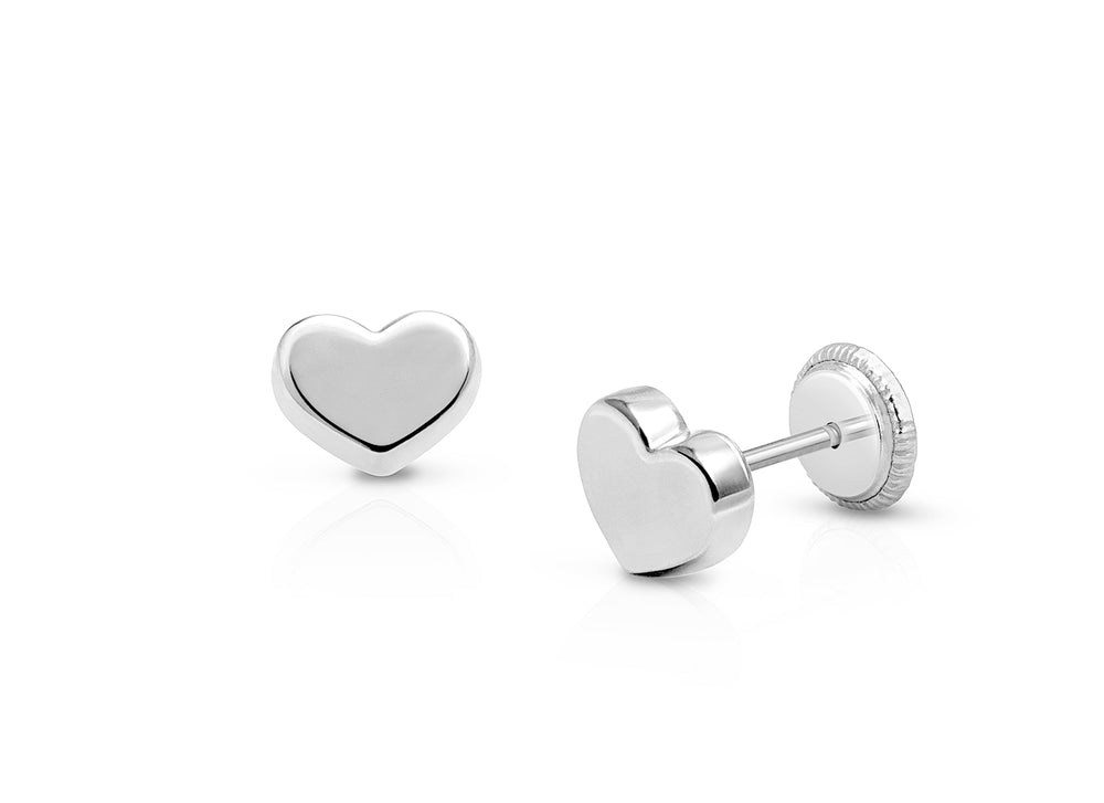 Modern Heart, Baby/Children’s Earrings, Screw Back – 14K White Gold