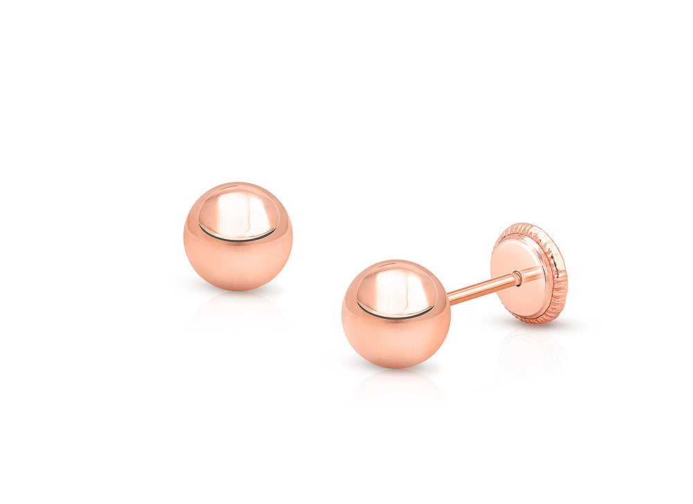 5mm Classic Round Studs, First Holy Communion Children’s Earrings, Screw Back – 14K Rose Gold