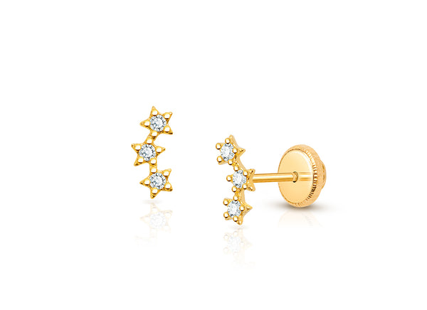 Lucky Stars, Clear CZ Baby/Children’s Earrings, Screw Back – 14K Gold