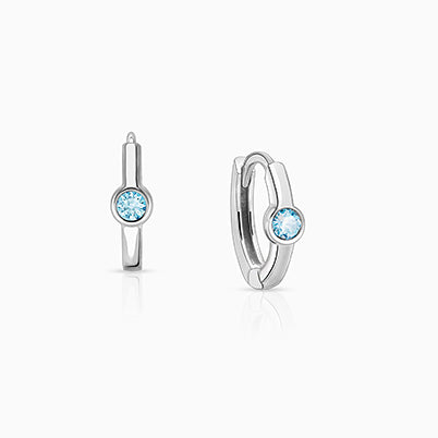 March Birthstone 9mm Huggie Hoops, Swarovski® Crystal Baby/Children’s Earrings – Sterling Silver