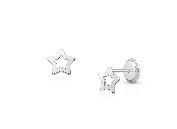 Wish Upon a Star, Teen’s Earrings, Screw Back – 14K White Gold