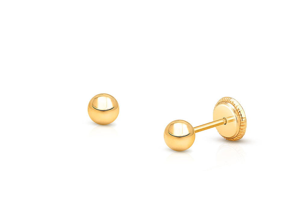 3mm Classic Round Studs, Christening/Baptism Baby/Children’s Earrings, Screw Back – 14K Gold
