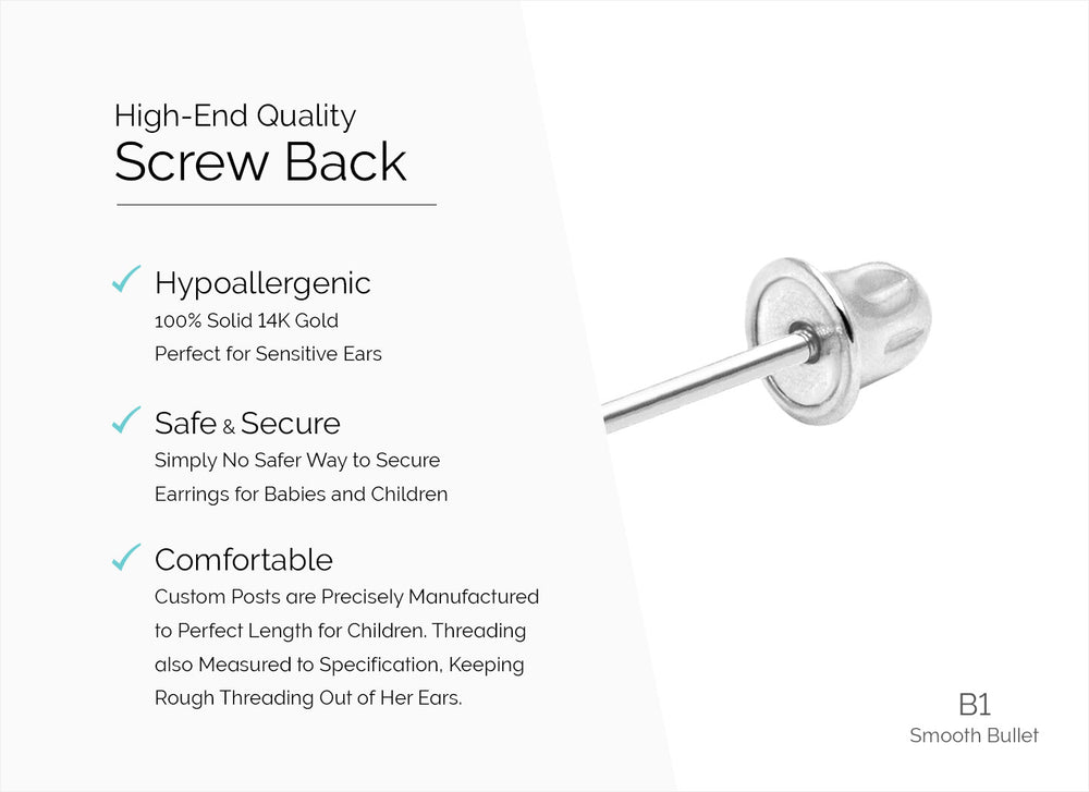 Earring Back (B1) Smooth Bullet Screw Back – 14K White Gold