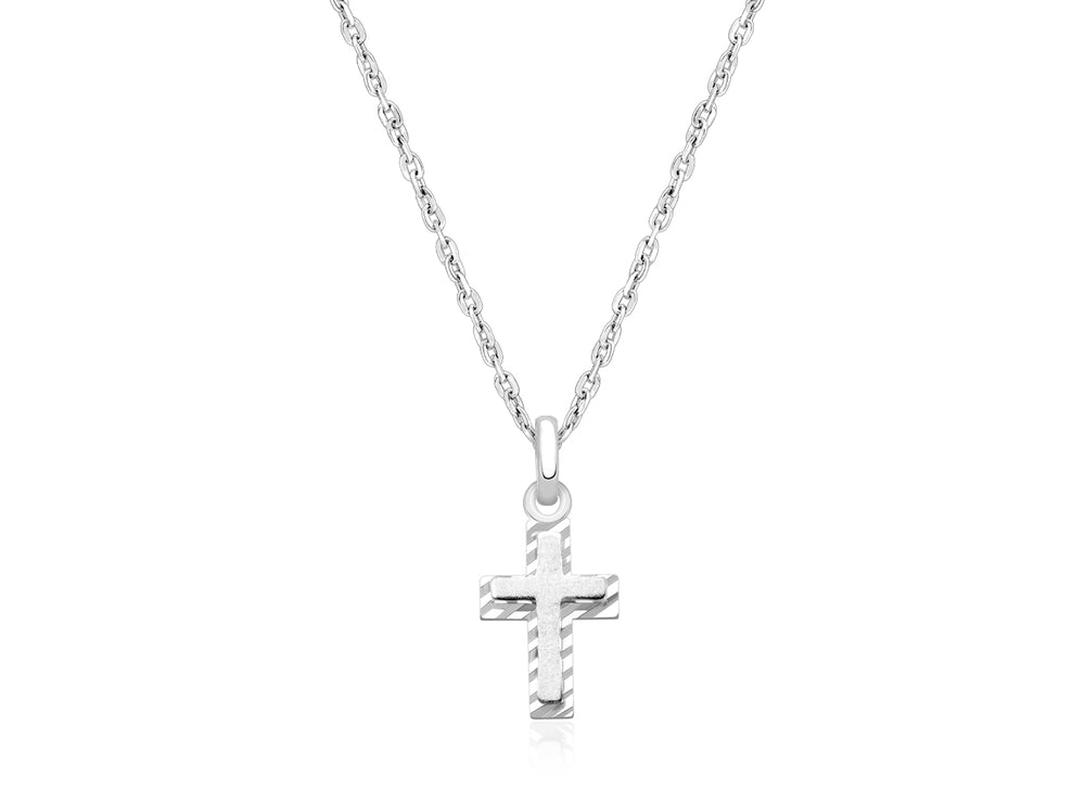 Beautifully Beveled Cross, Children’s Necklace for Girls – 14K White Gold