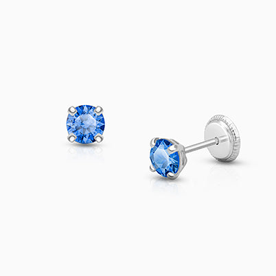 September Birthstone Studs, 4mm Swarovski® Crystal Baby/Children’s Earrings, Screw Back – 14K White Gold