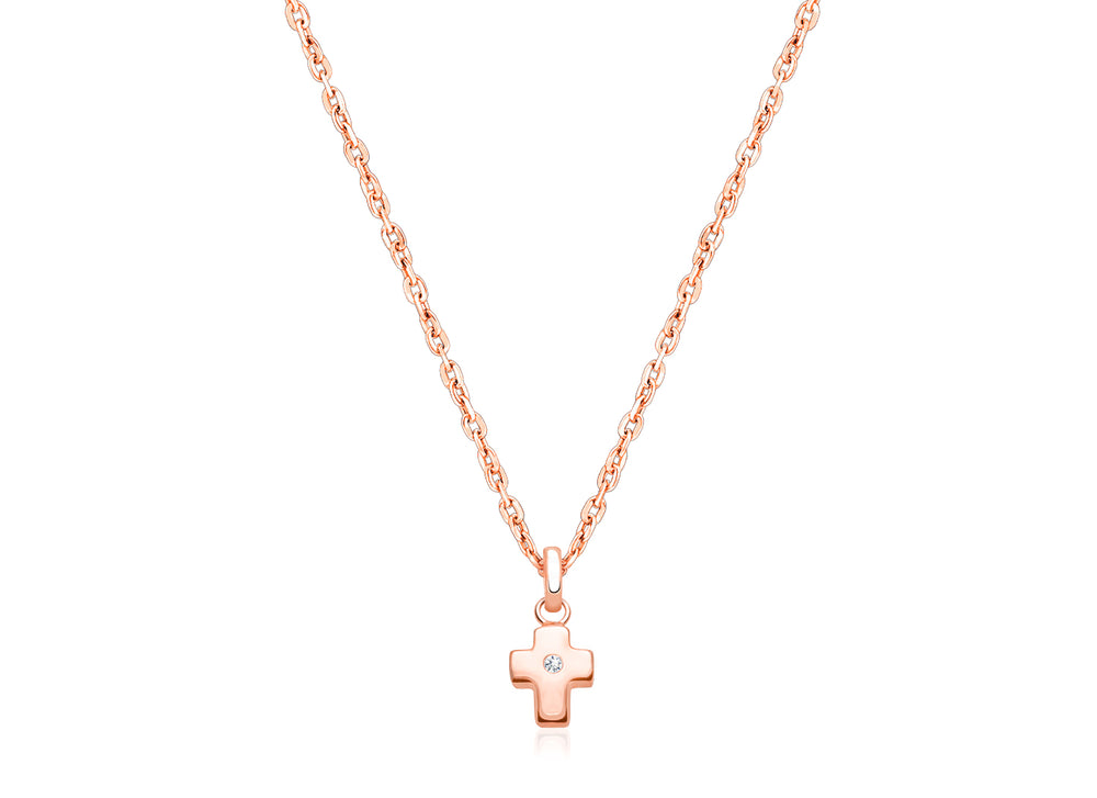 Forever in Faith Cross with Genuine Diamond, Children’s Necklace for Girls – 14K Rose Gold
