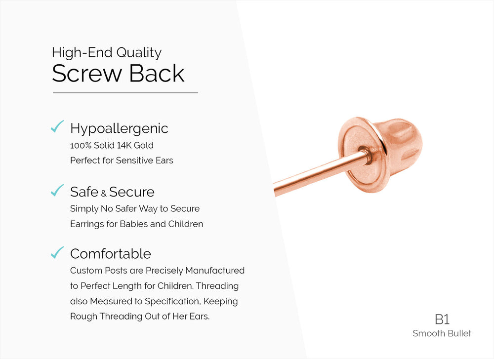 Earring Back (B1) Smooth Bullet Screw Back – 14K Rose Gold