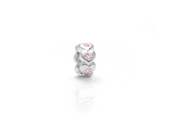 My Heart Will Follow, Sterling Silver and Light Pink CZ Hearts – Children’s Adoré™ Charm
