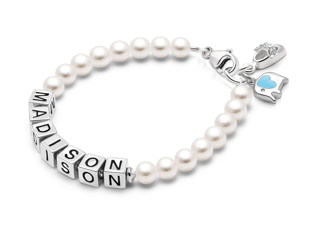 4mm Cultured Pearls, Baby/Children’s Name Bracelet for Girls – Sterling Silver