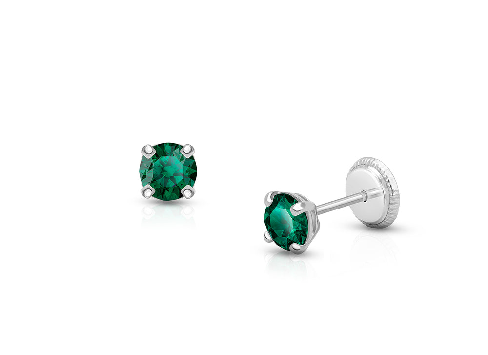 May Birthstone Studs, 4mm Swarovski® Crystal Teen’s Earrings, Screw Back – 14K White Gold