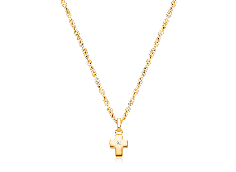 Forever in Faith Cross with Genuine Diamond, Children’s Necklace for Boys – 14K Gold