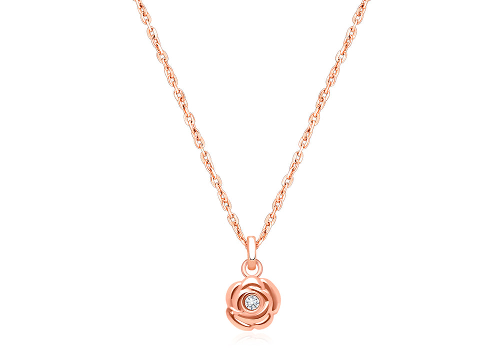 Blushing Rose, Clear CZ Teen’s Necklace for Girls – 14K Rose Gold