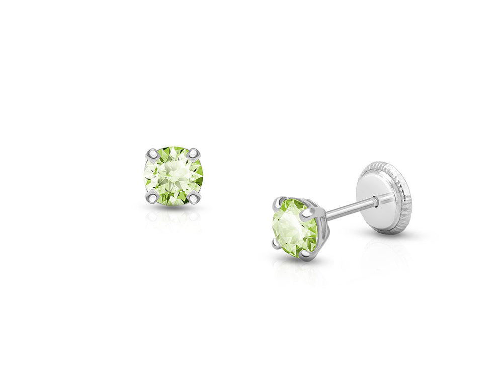 August Birthstone Studs, 4mm Swarovski® Crystal Baby/Children’s Earrings, Screw Back – 14K White Gold