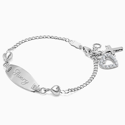 Rounded Cross, Children’s Necklace for Girls – 14K White Gold