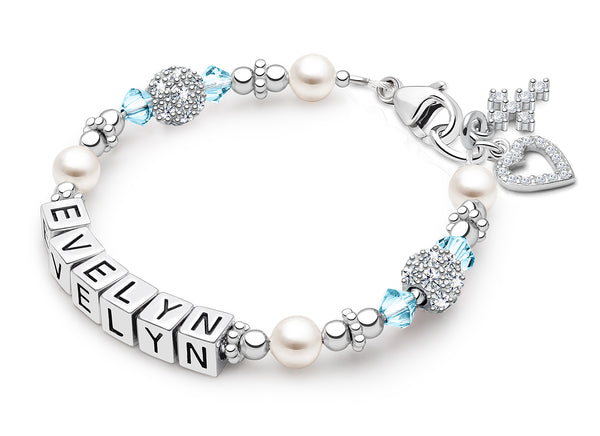 Birthstone, Christening/Baptism Baby/Children’s Name Bracelet for Girls (All 12 Birthstones Avail) – Sterling Silver