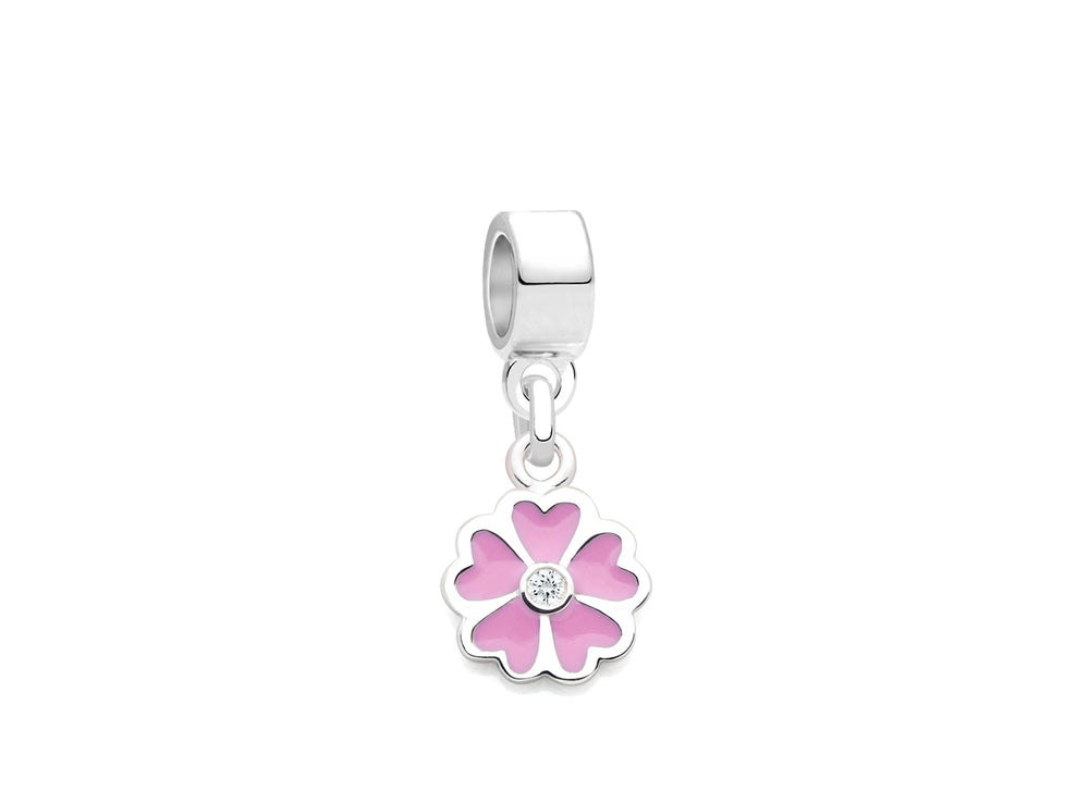 Fine Little Flower, Sterling Silver, Pink Enamel and Clear CZ Flower – Children’s Adoré™ Dangle Charm