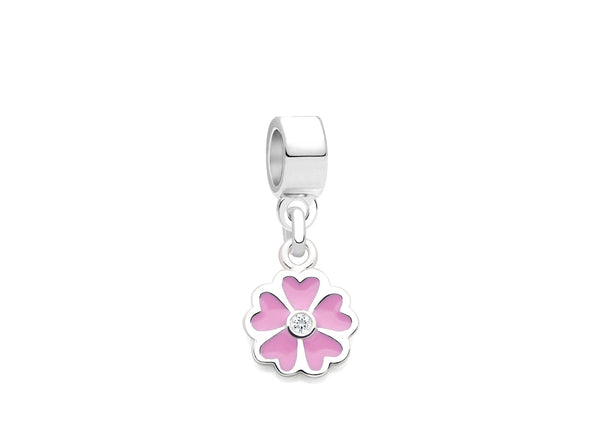 Fine Little Flower, Sterling Silver, Pink Enamel and Clear CZ Flower – Children’s Adoré™ Dangle Charm