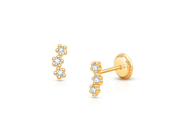 Little Wildflower, Clear CZ Teen’s Earrings, Screw Back – 14K Gold