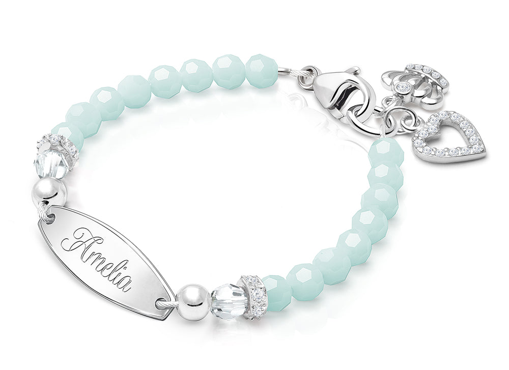 tB® Signature Crystal™ Trademark Blue Baby/Children’s Engraved Bracelet for Girls – Sterling Silver