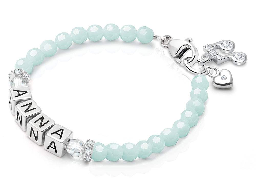 tB® Signature Crystal™ Trademark Blue Teen’s Name Bracelet for Girls – Sterling Silver