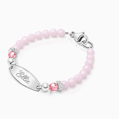 tB® Signature Crystal™ Sweet Pink, Baby/Children’s Beaded Bracelet for Girls (INCLUDES Engraved Charm) – Sterling Silver