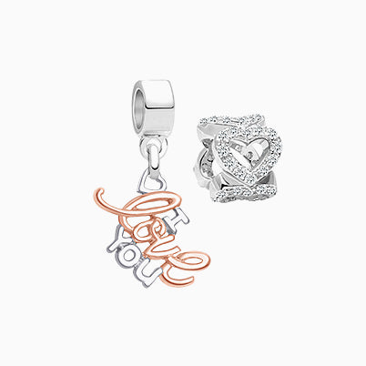 Blessed & Loved, 2-Tone Sterling Silver and Clear CZ Hearts Rondel – Children’s Adoré™ Charm