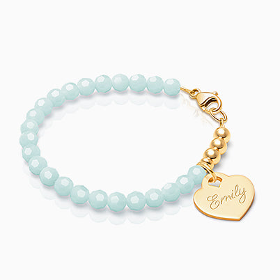 3mm Tiny Blessings Beads, Baby/Children’s Beaded Bracelet for Girls (INCLUDES Engraved Charm) – 14K Gold