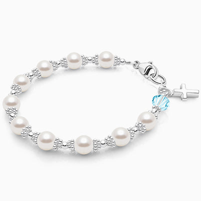 tB® Signature Crystal™ White Opal, First Holy Communion Beaded Bracelet for Girls (INCLUDES Engraved Charm) – Sterling Silver