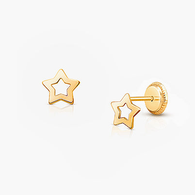 ‘E’ Initial Studs Personalized Baby/Children’s Earrings, Screw Back – 14K Gold