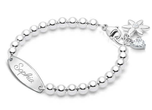 4mm Tiny Blessings Beads, Baby/Children’s Engraved Bracelet for Girls – Sterling Silver