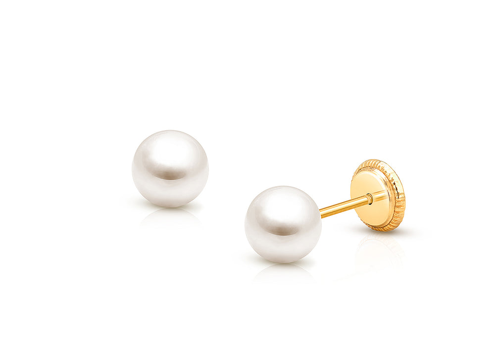 5mm Pearl Studs, Christening/Baptism Baby/Children’s Earrings, Screw Back – 14K Gold