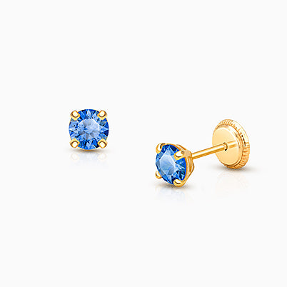 September Birthstone Studs, 4mm Swarovski® Crystal Baby/Children’s Earrings, Screw Back – 14K White Gold