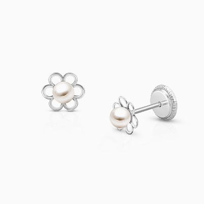 Cupcake Cutie, Clear CZ Baby/Children’s Earrings, Screw Back – 14K White Gold