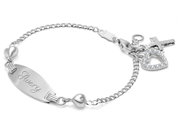 Follow Your Heart, Christening/Baptism Baby/Children’s Engraved ID Bracelet for Girls – 14K White Gold