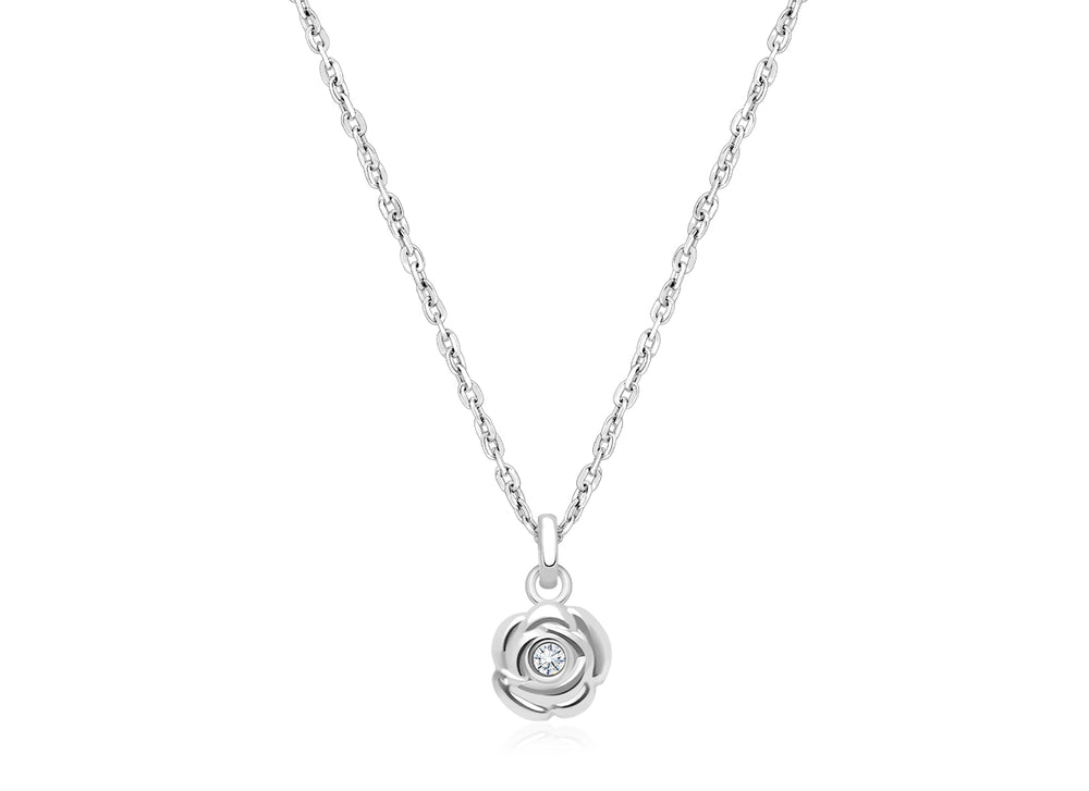 Blushing Rose, Clear CZ Children’s Necklace for Girls – 14K White Gold