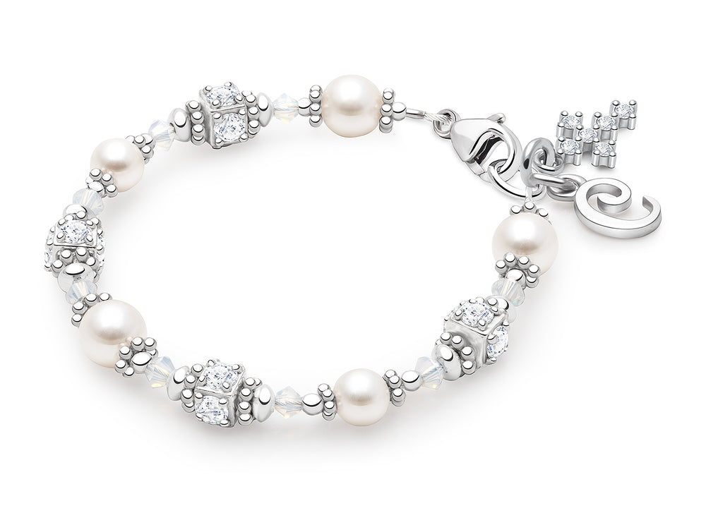 Crowned in Heaven, Christening/Baptism Baby/Children’s Beaded Bracelet for Girls – Sterling Silver
