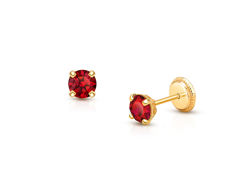 July Birthstone Studs, 4mm Swarovski® Crystal Teen’s Earrings, Screw Back – 14K Gold