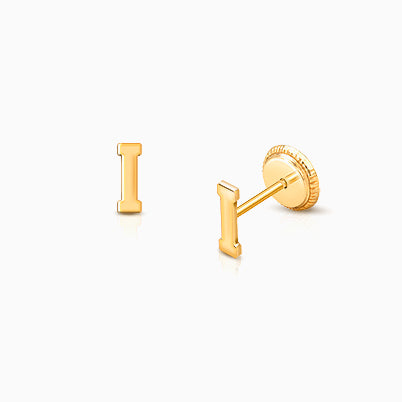 ‘I’ Initial Studs Personalized Baby/Children’s Earrings, Screw Back – 14K Gold