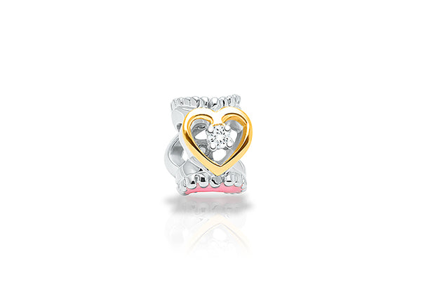 Blessed & Loved, 2-Tone Sterling Silver and Clear CZ Hearts Rondel – Children’s Adoré™ Charm